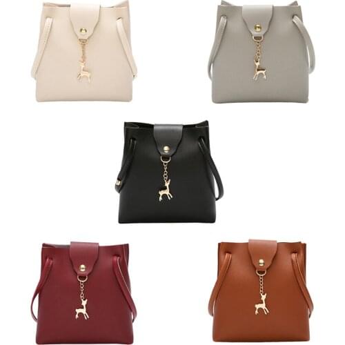 Women PU Leather Handbag Large Capacity Shoulder Bag with Cute Deer Hangs