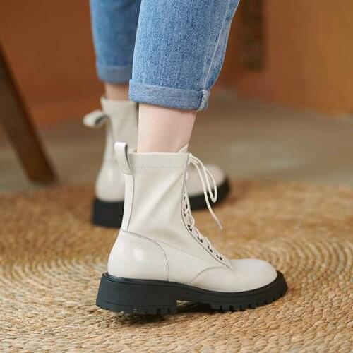MORDOAN Genuine Leather 2021 Autumn Womens Boots Flat Heel Ankle For Women Round Toe Platform Shoes