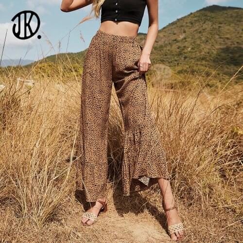2021 Ladies Straight Pant High Waist Floral Printed Wide Leg Pants Womens Casual Mujer Streetwears Summer Bohemian Trousers XL