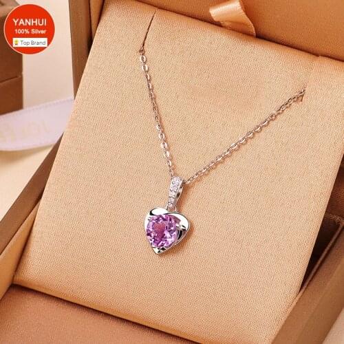 YANHUI Love Necklace Zircon Heart Pendant Wedding Romantic I Love You Statement Necklace for Women Girl Friend Ladies Gifts