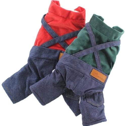 Winter Jumpsuit for Dogs Fleece Warm Denim Jeans for Pets Supspender Puppy Clothes XS S M L XL