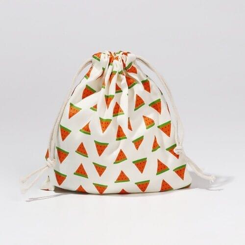 Cotton Linen Drawstring Bags Fruit Printed Travel Key Coin Purse Gift Chocolate Pouch Storage Package 16x15cm - 15x14cm, 2 PCs