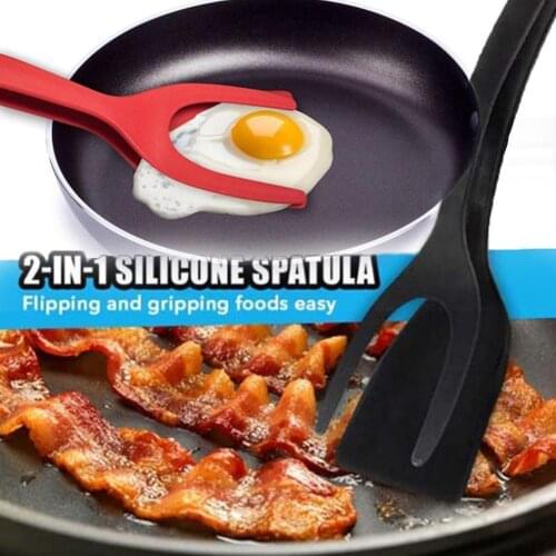 2 In 1 Egg Spatula Tongs Clamp Pancake Fried Egg Grip Flip And Kitchen Turner Accessories Overturned Tongs E1F4