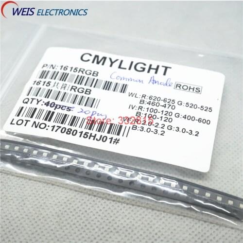 20PCS 1.6*1.5mm 0805 RGB LED Common Anode RED BLUE GREEN LAMP Light beads WHOLESALE Free shipping