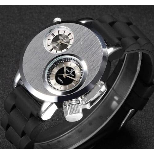 2020 Fashion Quartz Men Wristwatches Gusseisen Case Dual Quartz Movements 2 Dials Sport Silicon Band Military Watch