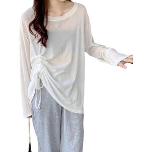 2021 Sexy Women Mesh T-Shirts See-Through Perspective Tshirt Letter Printed O Neck Transparent Long Sleeve T Shirt Tops Women