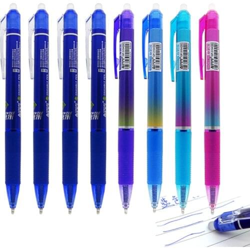 4 pcs/set Push Erasable Pen 0.5mm Bullet Nib Gel Pens Washable Handle Blue Ink Office School Writing Supplies Kawaii Stationery
