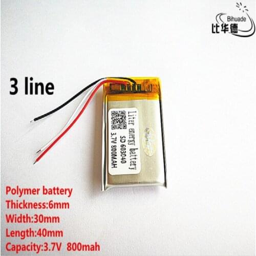 5pcs/lot 3 line Good Qulity 3.7V,800mAH,603040 Polymer lithium ion / Li-ion battery for TOY,POWER BANK,GPS,mp3,mp4