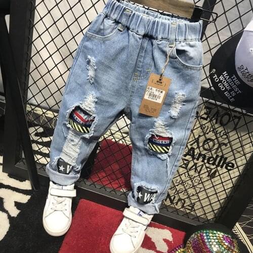 New arrival Children Broken Hole Pants Trousers Baby Boys Jeans Fashion Autumn 2-7Y Kids Trousers Children Clothing C12019