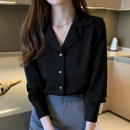 2020 Autumn New Korean Suit Collar Chiffon Blouse OL Commuter Office Long Sleeve Blouse Women