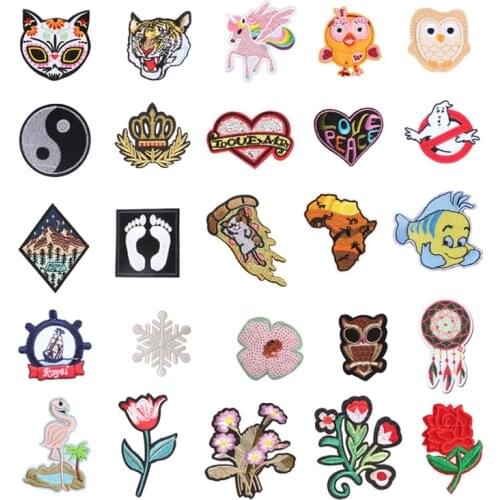 Flower Owl Embroidered Patch Iron on Patches For Clothes Applique Sewing on Fabric Badge DIY Apparel Accessori Decoration F