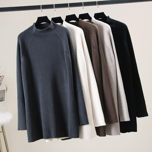 Long Solid Knitted Women Sweater And Pullovers Loose Flare Sleeved Casual All Match Female Pulls Outwear Tops
