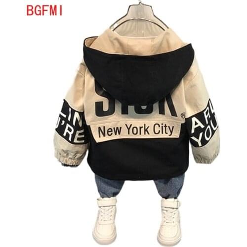 Boy Hooded Coat Baby Girl Autumn Windproof Lined Clothing Childrens Zipper Jacke Stitching Polyester Letter Jacket