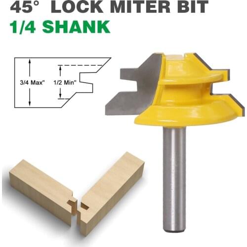 1Pc 45 Degree Lock Miter Router Bit 8Inch Shank Woodworking Tenon Milling Cutter Tool Drilling Milling For Wood Carbide Alloy