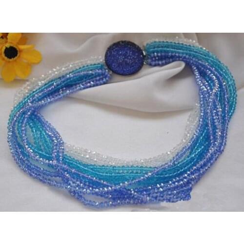 Perfect Handmade Luck Jewellery,15rows 18inches 4mm Blue Clear Faceted Crystal Beads Rainbow Necklace