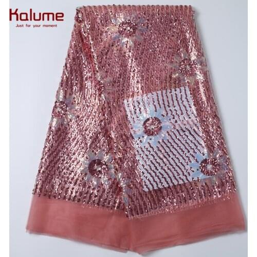 Kalume 2021 African Lace Fabric Sequins French Net Lace High Quality Nigerian Tulle Lace Fabric For Wedding Party Fabrics 2191
