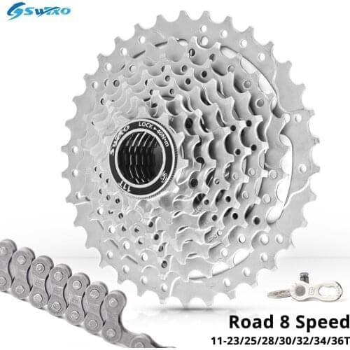 SWTXO 8 Speed Road Bike Cassette 11-23T/25T/28T/32T/34T/36T Bicycle Freewheel MTB Sprocket SUMC 8S Bike Chain for SHIMANO SRAM