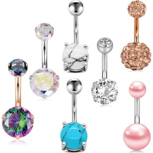JUNLOPWY Belly Button Rings Surgical Stainless Steel Screw Piercing Barbell Body Jewelry 14G CZ Navel Belly Ring 70pcs 7 Styles