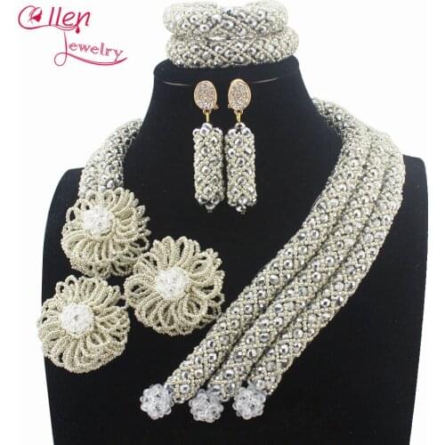 Fashion White Crystal nigerian Wedding Beads necklace women Indian Handmade african beads jewelry set Free Shipping E1165