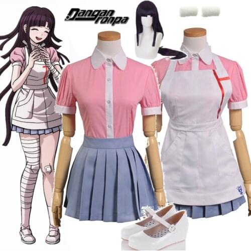 Danganronpa Mikan Tsumiki Cosplay Costume wig shoes Halloween Carnival Ultimate Nurse Funny Costume Cafe Maid Uniform For Women