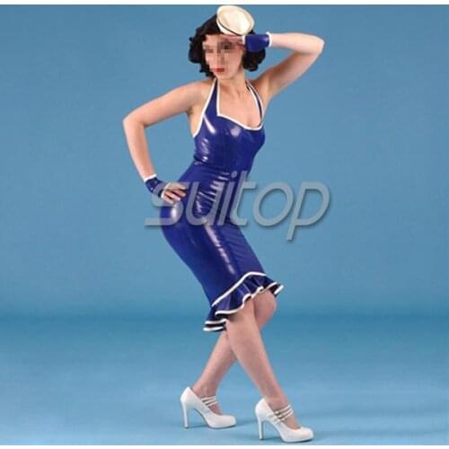 Latex Rubber tight mini Dress sexy club mermaid dresses airline stewardess uniforms schoolgirl