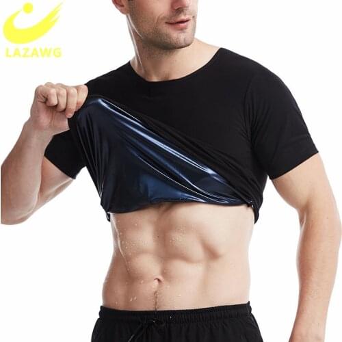 LAZAWG Men Sauna Sweat Suit Vest Gym Slimming Waist Trainer Belt Fitness Fat Burning Shirts Fat Burner Workout TankTop Shapewear
