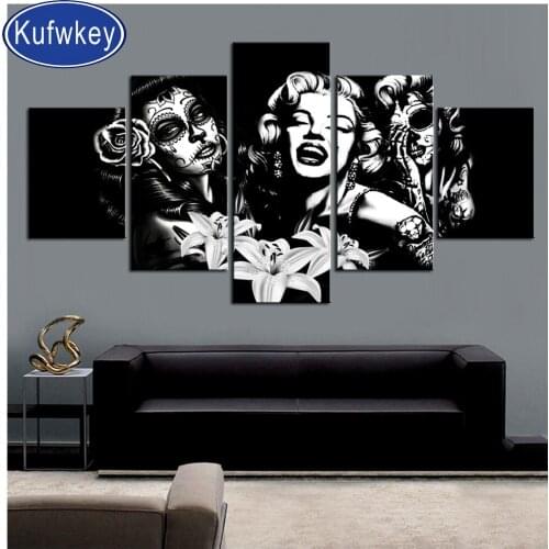 5 pcs Diamond embroidery horror happy three girl face diamond painting cross-stitch full drill square mosaic art,Halloween decor