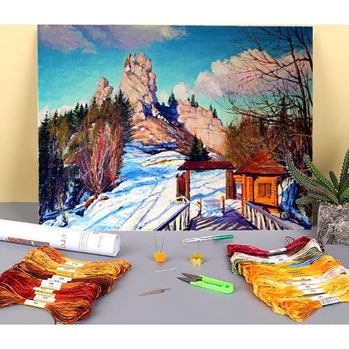 Landscape Castle In Urich Printed Canvas 11CT Cross Stitch Set DIY Embroidery DMC Threads Hobby Sewing Handiwork Stamped