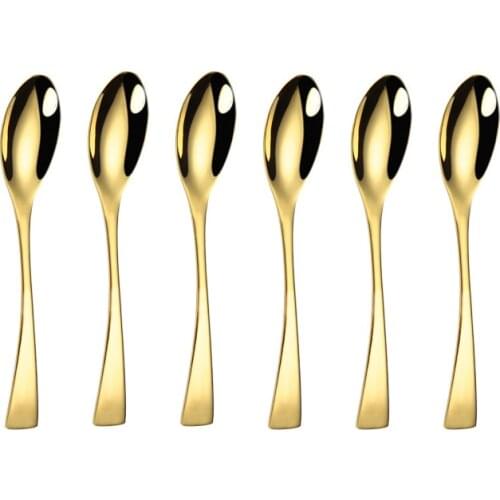 Gold Metal Tiny Spoons Sets 6 pcs Black Silver Stainless Steel Dinnerware Set Cutlery Set Dessert Tea Spoon Set Dropshipping
