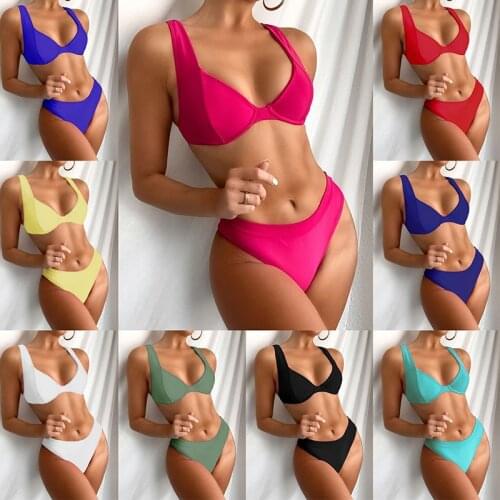 New Sexy Bikini Solid Swimsuit Women Swimwear Push Up Bikini Set Brazilian Bathing Suit Summer Beach Wear woman swim suit