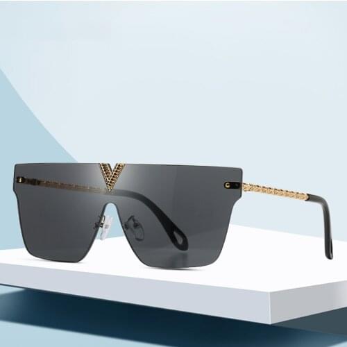 New rimless V-word metal connected piece sunglasses European and American personality sunglasses for men and women