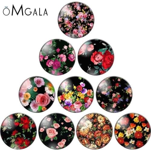 New vintage mix flower rose patternphoto flatback round glass cabochons 25mm 20mm 18mm 14mm 12mm 10mm diy jewerly findings
