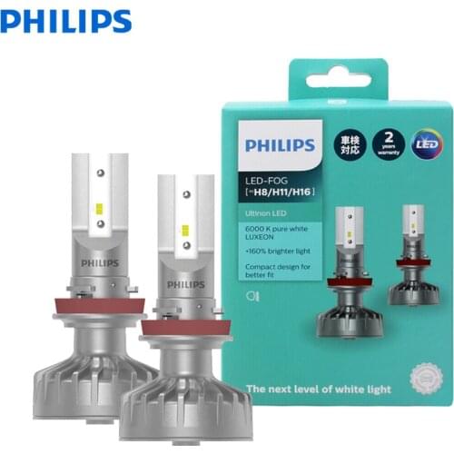 Philips Ultinon LED H8 H11 H16 12V 11366ULX2 6000K Bright LED Auto Fog Lamps Car Headlight +160% Brighter Germany (Twin Pack)