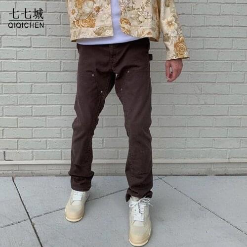 Straight Flare Pants Men Back Ankle Zipper Spliced High Street Washed Retro Loose Casual Jeans Male Hip Hop Denim Trousers 2021