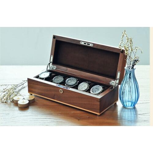 Luxury original black walnut wood 5-grid watch storage box wooden watch case brand watchesboxes giftbox watch organizer MSBH004e