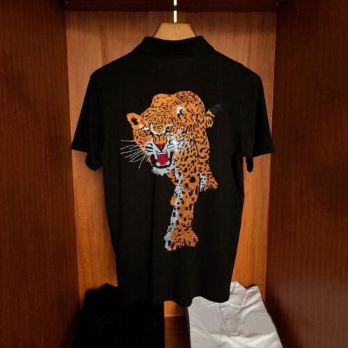 Summer Breathable Fabric Mens Short-Sleeved Polo Shirt Super Big Tiger Diamond Hip Hop Loose Personality 3D Pattern