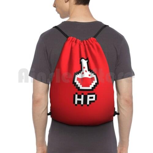 Potion-Hp Backpack Drawstring Bag Riding Climbing Gym Bag Pixel 8Bit 8 Bit Byte Retro Gamer Game Gaming Emo Hipster Katie