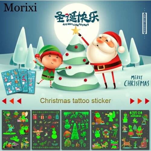 1PC luminous tattoo sticker for kids body makeup decoration christmas tree gift snow man image printing fake tattoo RA059
