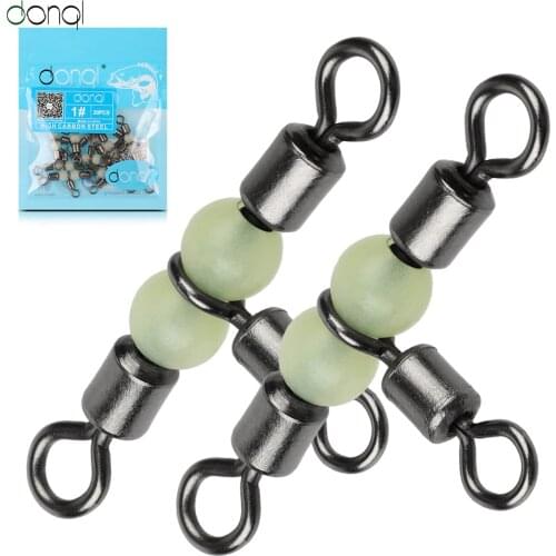 DONQL 5/20Pcs T-shape Luminous Fishing Connector 3 Way Rolling Barrel Swivel Ring Fishhook Lure Line Connector With Bead Fishing