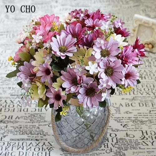 YO CHO Vintage Artificial Silk Daisy Flowers 10 Heads Fake Daisy Flores Bouquet Wedding Home Retro Fake Flowers Party DIY Decor