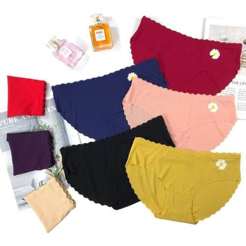 New floral cotton womens panties small daisy, no trace cool ice silk breathable elastic waist panties mid-waist panties
