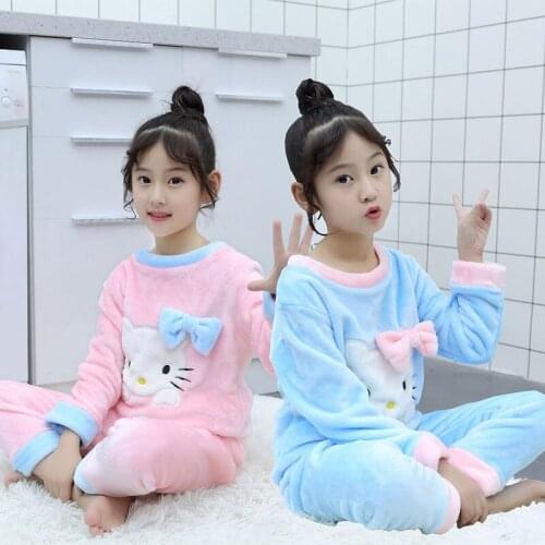 Winter Children Velvet Pajamas Set Warm Thicken Flannel Cartoon Sleepwear Girls Boys Loungewear Kids Cute Pajama Home Service