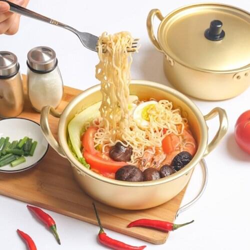 Golden Noodle Pot Korean Ramen Noodles Pot Aluminum Soup Pot With Lid Noodles Milk Egg Soup Kitchen Tools Cooking Pot Fast