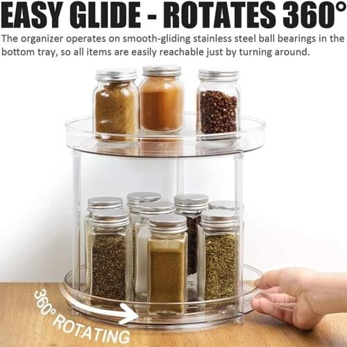 2 Tier Round Turntable Condiment Spice Rack Lazy Susan Clear Spinning Organization Storage Container Bin
