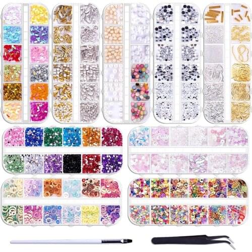 2021 New Nail Glitter Set Flat Back Gems Rhinestones Decors with Rhinestones Pick Up Tweezers Nail Pen Nail Glitter Sequins