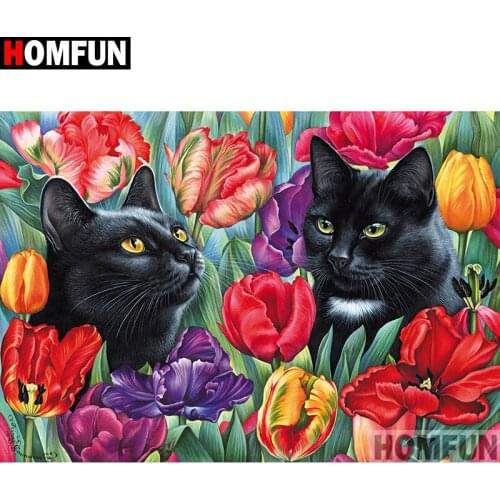 HOMFUN Full Square/Round Drill 5D DIY Diamond Painting "Cat flower" Embroidery Cross Stitch 5D Home A08273