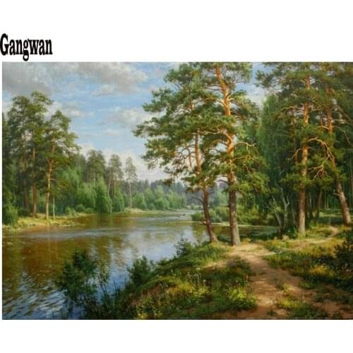 Natural scenery 5D Diamond Embroidery full square round diamond painting "spring tree lake"patterns mosaic painting rhinestones