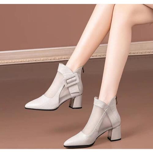 Spring Women Casual Sandal High Thick Heel Sexy Zipper Toe Lady Shoes Zapatos De Mujer Summer Boots Pumps Sexy Shoe