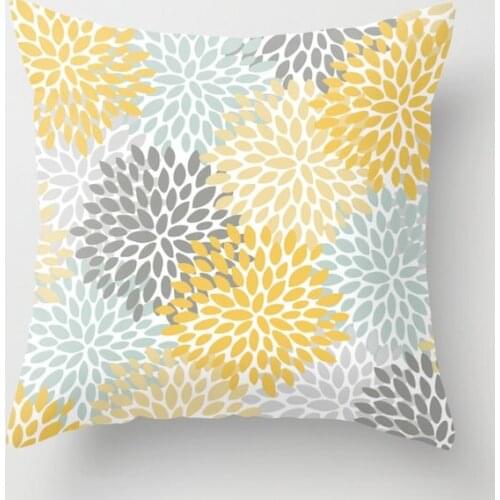 Floral Pattern Yellow Pale Aqua Blue and Gray Decor Pillow Cushion Covers Square Pillowcase for Sofa Cotton Linen Pillow Cover