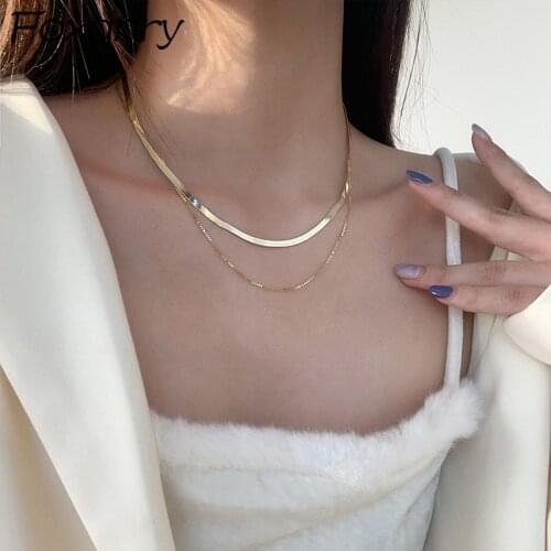 Foxanry 925 Sterling Silver Necklace for Women New Trend Vintage Elegant Double Layer Glossy Clavicle Chain Jewelry Party Gifts